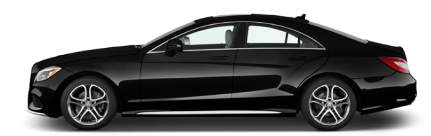 Profil latéral d'une berline noire haut de gamme, symbolisant le confort et la qualité du service VTC Paris